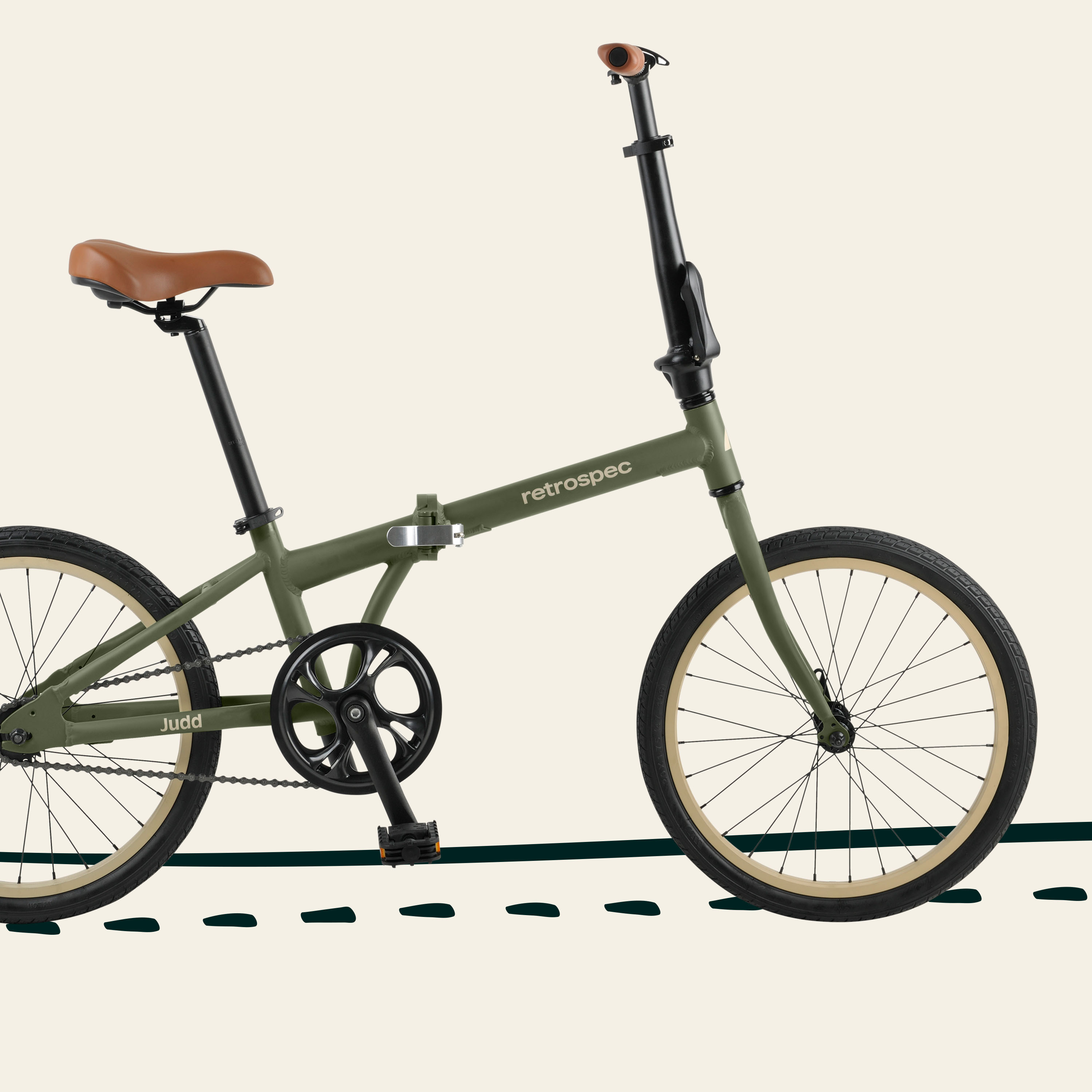 Retrospec Judd Single-Speed Folding Bike with Coaster Brake Matte Pine