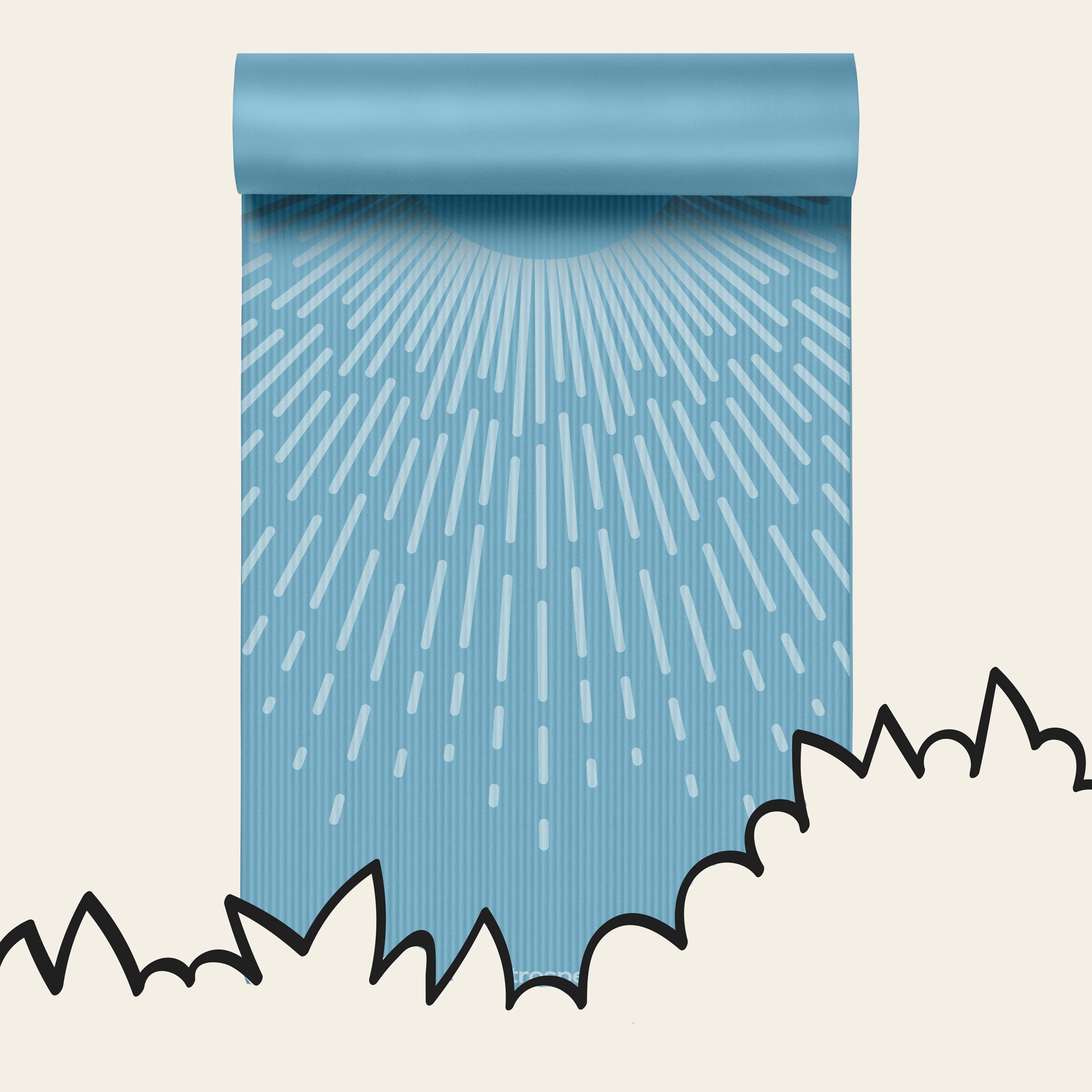 Blue yoga mat with sun beam design