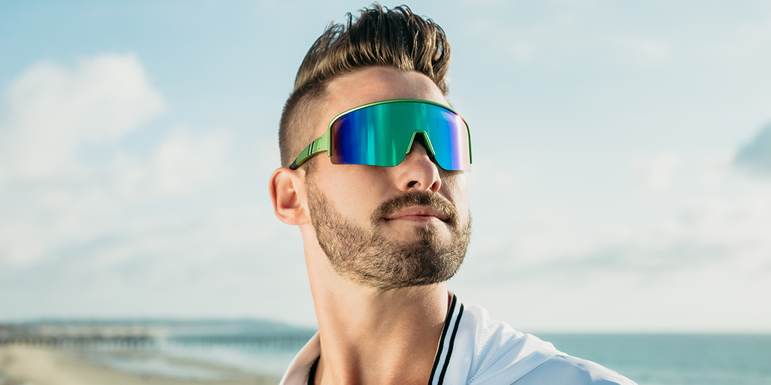 Hard Thunder Wrap Around Sunglasses - Polarized Full Shield Green Lens &  Satin Metallic Green Frame