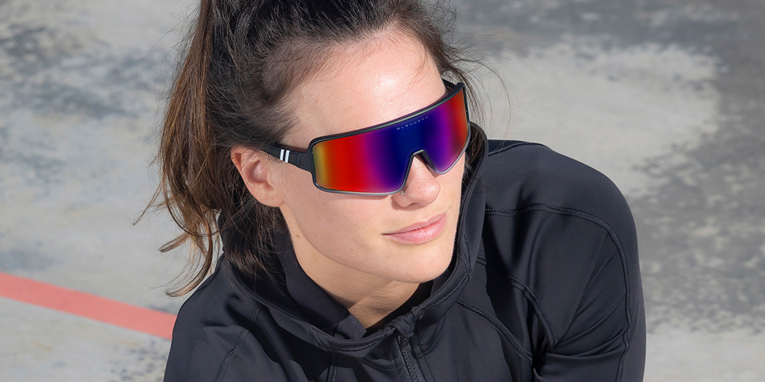 Erasure Datum Visum Phantom Boss Wrap Around Sunglasses - Polarized Blue Red Rainbow Lens &  Clear with Black Frame Sunglasses | $59 US | Blenders Eyewear
