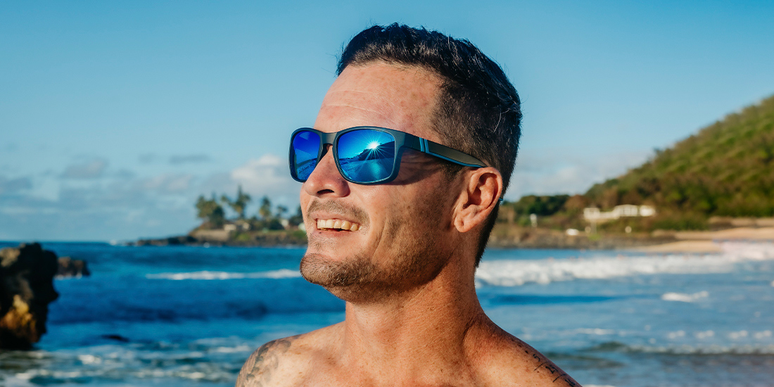 Watercoast Polarized Sunglasses - Wraparound Square Black Frame & Blue Lens