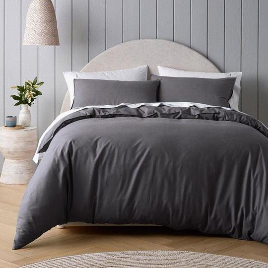 Bianca - Riviera Organic Washed Cotton Quilt Cover Set Range Charcoal
